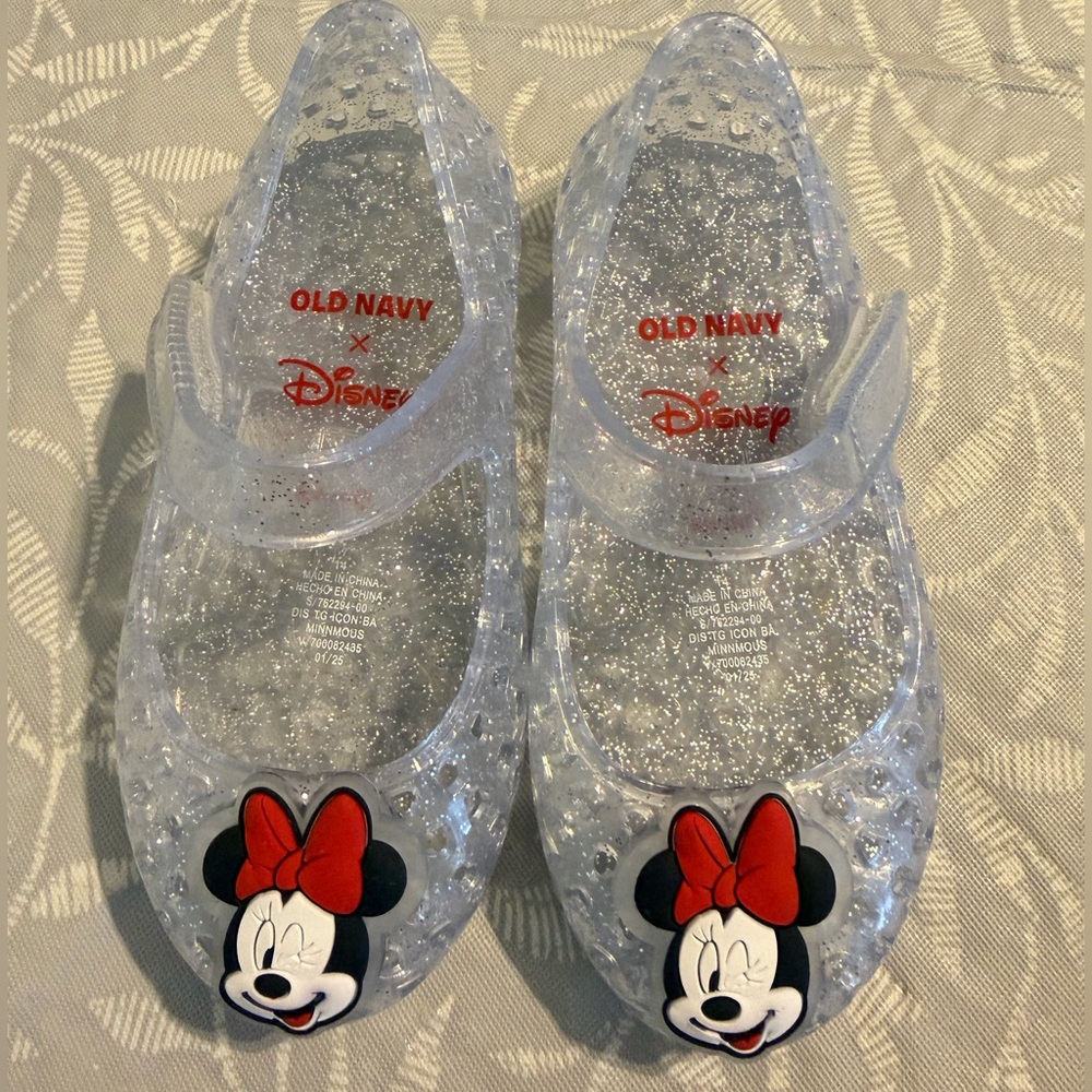 Old Navy Clear Glitter Minnie Jelly Sandals with Red Bow